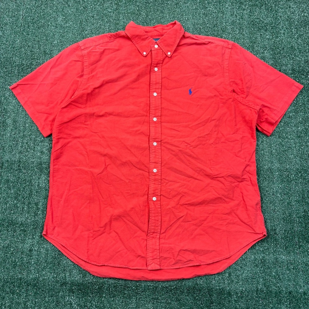 Vintage 90's Ralph Lauren T-shirt Button Down Red Short Sleeve Classic Fit XL